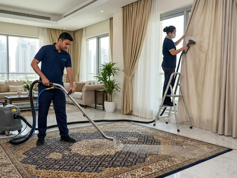 Professional carpet and curtain cleaning service in UAE homes and villas
