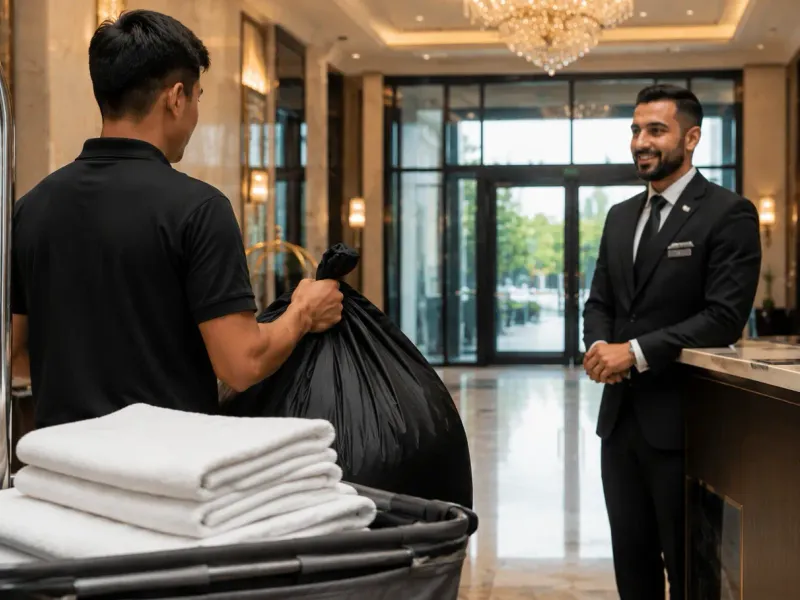 Hotel laundry pickup Dubai showing 30-minute lobby collection and 24-hour express delivery service