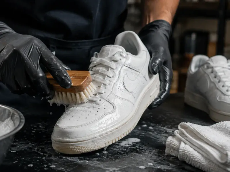 How to clean white sneakers in Dubai heat and humidity showing professional restoration techniques