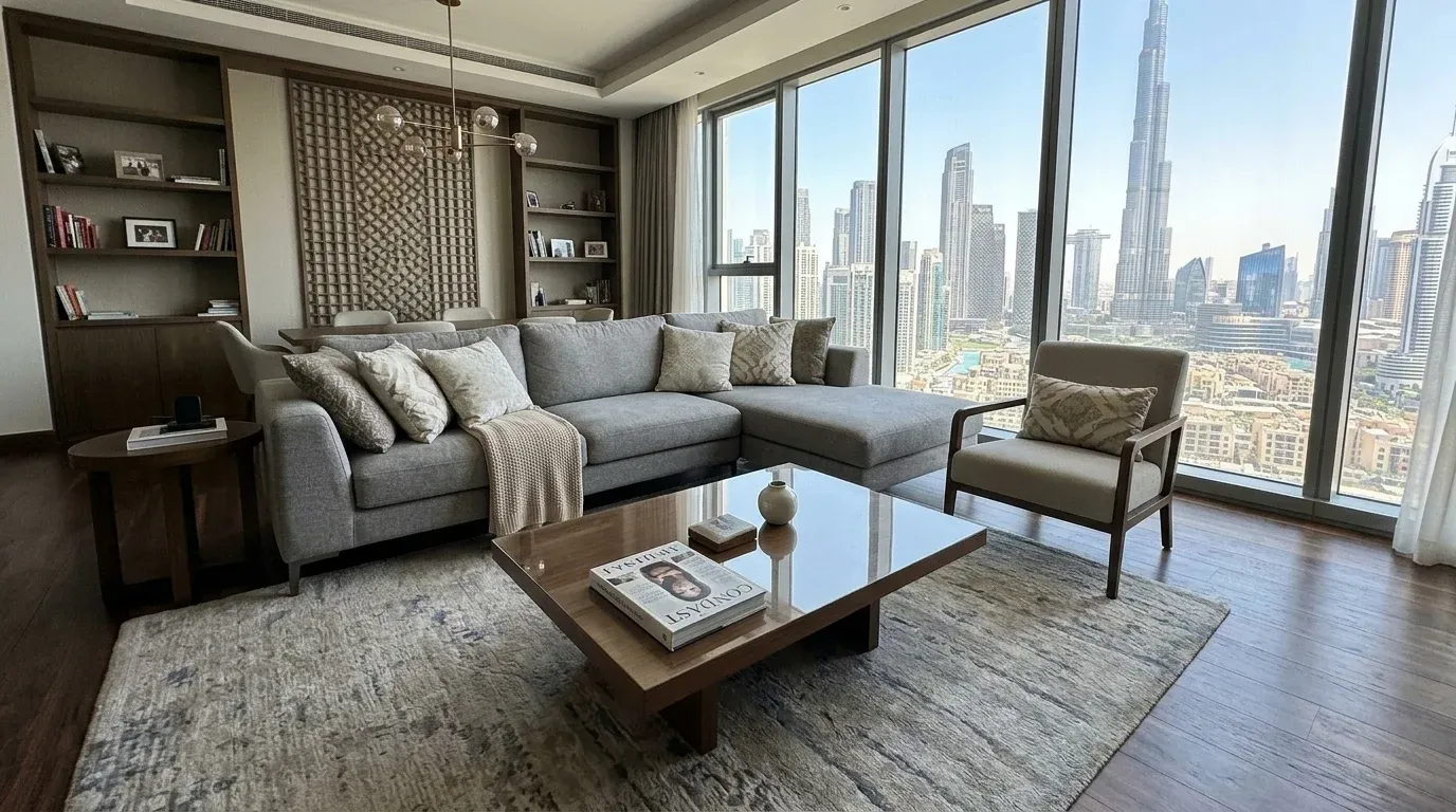 Clean and tidy living room after house cleaning in UAE