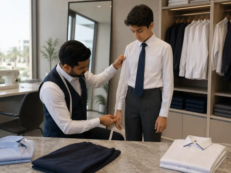 School uniform being altered to fit and last for a growing child in Bahrain