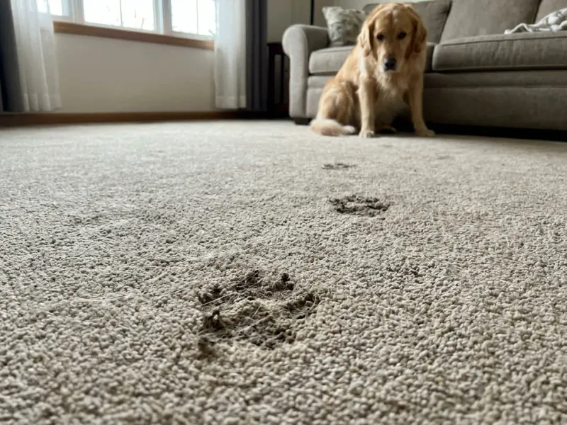 Dog sitting on a freshly cleaned carpet in a UAE home