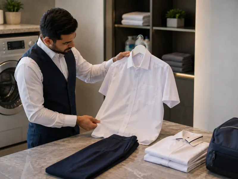 School uniform being altered for a growing child in Dubai