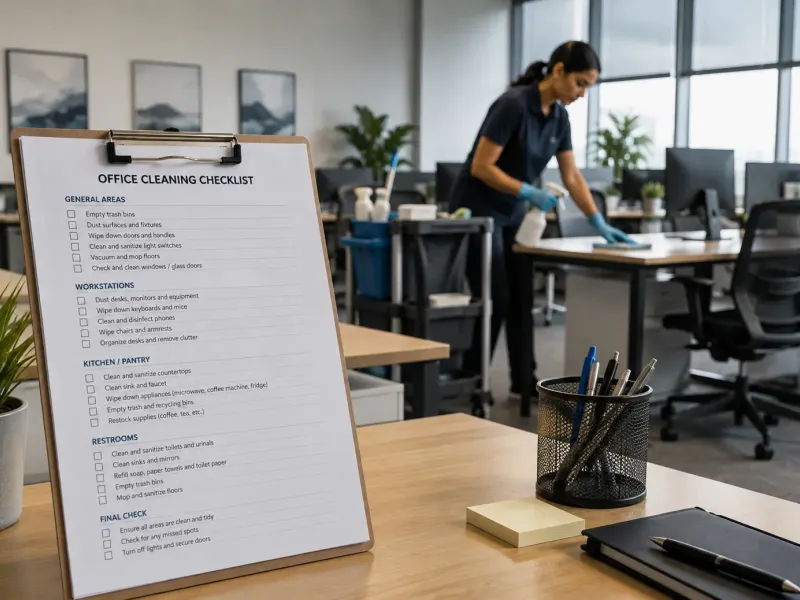 Professional commercial cleaning team working in a modern UAE office