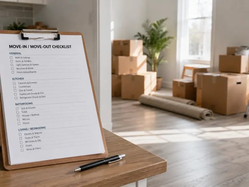 Professional move-out cleaning in a Dubai apartment with checklist