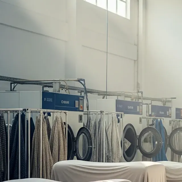 Industrial washing machines with cleaned covers on rails, serving Al Darari