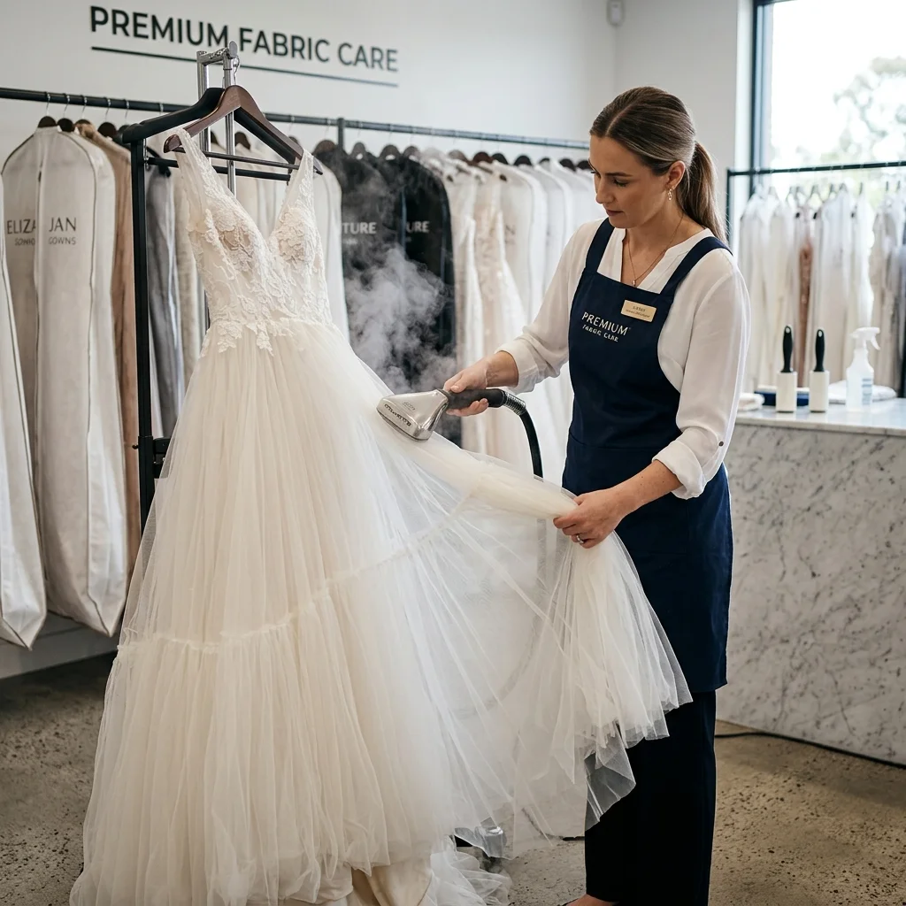Gentle Steaming - Wedding Dress Cleaning in Cubic Building