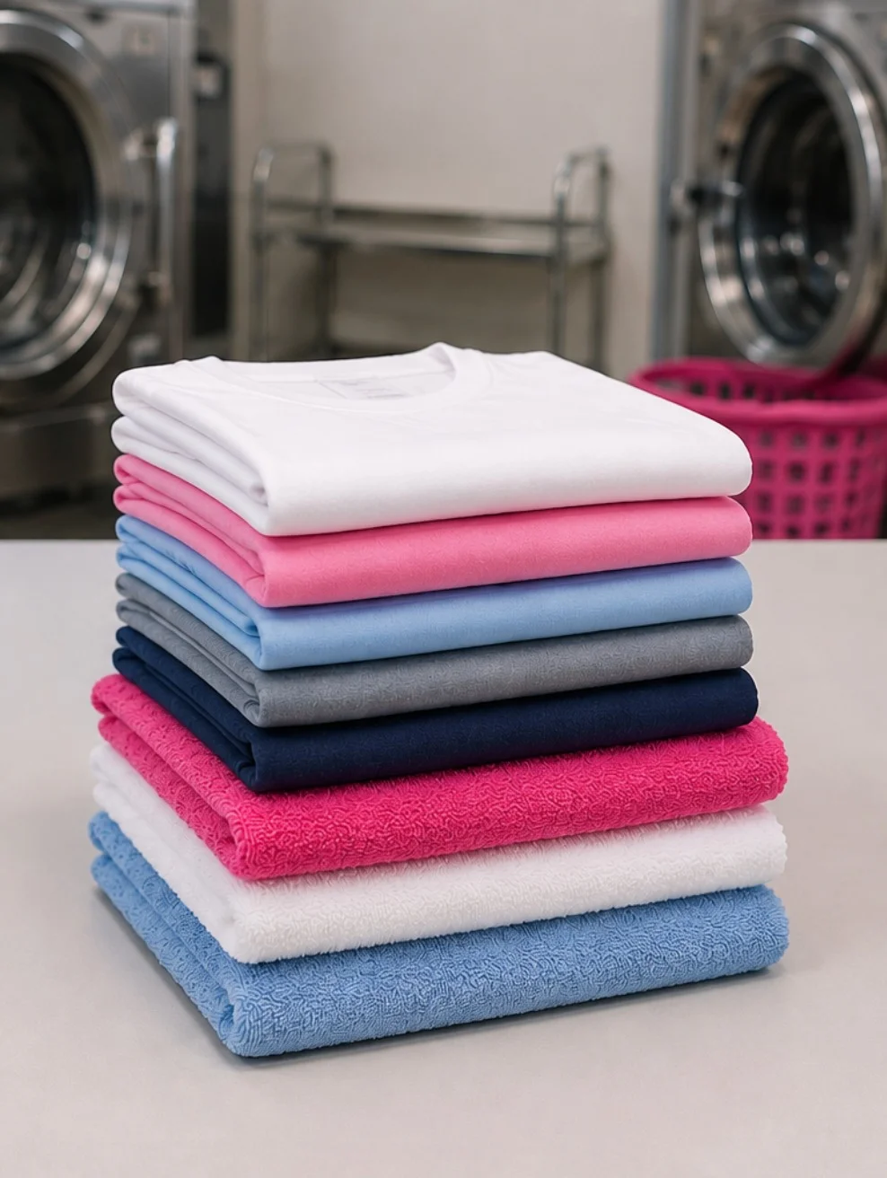 Freshly washed and perfectly folded clothes ready for delivery in Jumeira Bay Island