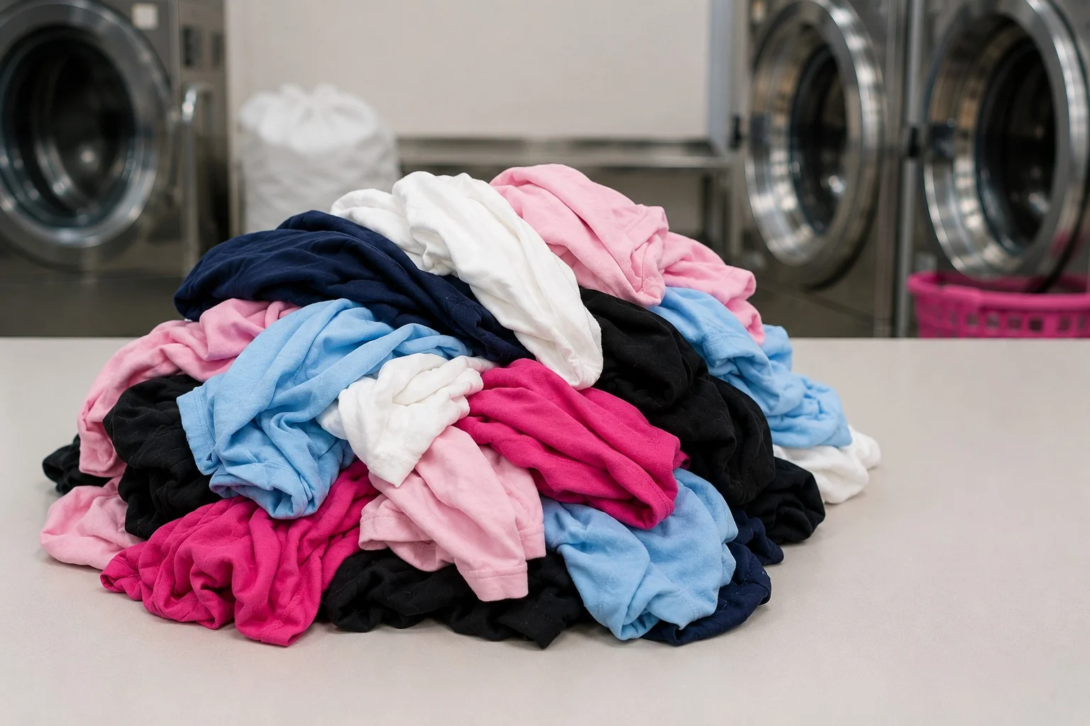 Unsorted pile of dirty laundry before our wash and fold service in Mangrove Village