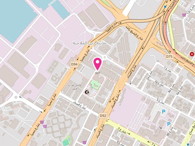 Map showing the location of 24HoursLaundry - Dry cleaning and Laundry Services in Dubai at Building No 7 Al Mina St - Madinat Dubai Al Melaheyah - Al Mina - Dubai - United Arab Emirates