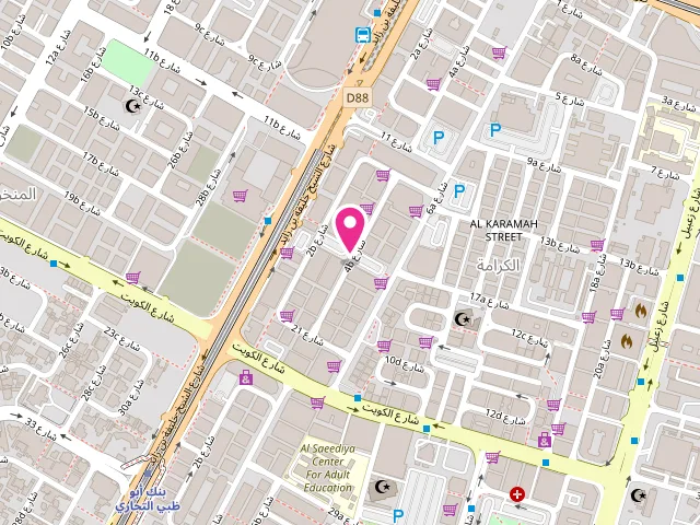 Map showing the location of Al Arabian Star automatic laundry at 4B St - Al Karama - Dubai - United Arab Emirates