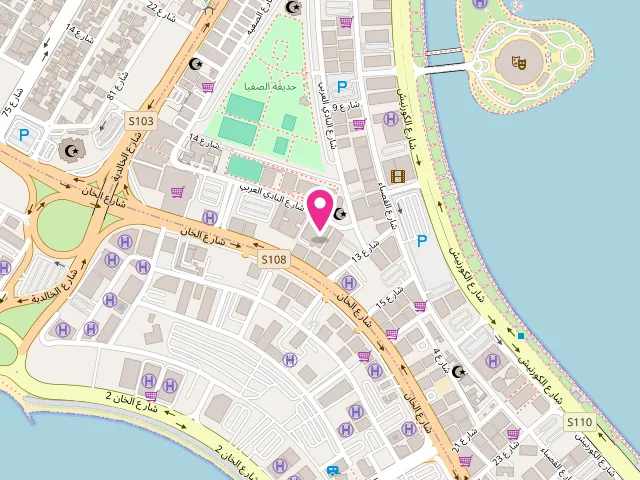 Map showing the location of مغسلة الدور الحديث - Al Dor Al Hadeeth Laundry at Arab Clb St - Al Majaz District - Al Majaz - Sharjah - United Arab Emirates