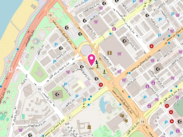 Map showing the location of Al Fareej Laundry مصبغه الفريج at Airport Road شارع الشيخ راشد بن سعيد - الشارع الثاني - الحصن - غرب 2 - أبو ظبي - United Arab Emirates