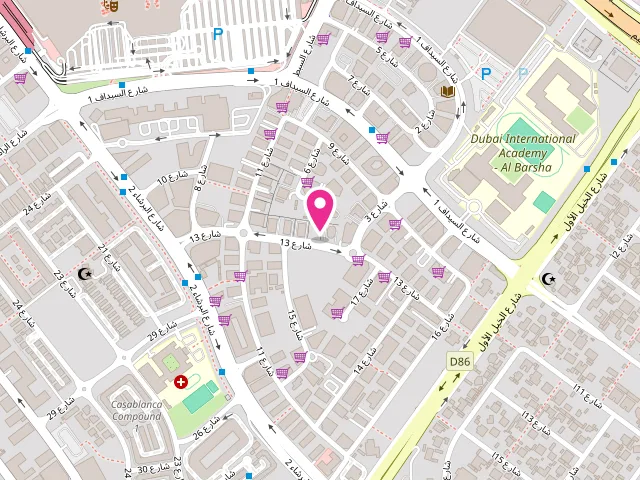 Map showing the location of Al Kaser Laundry at Dubai - Al Barsha First - Al Barsha - Dubai - United Arab Emirates