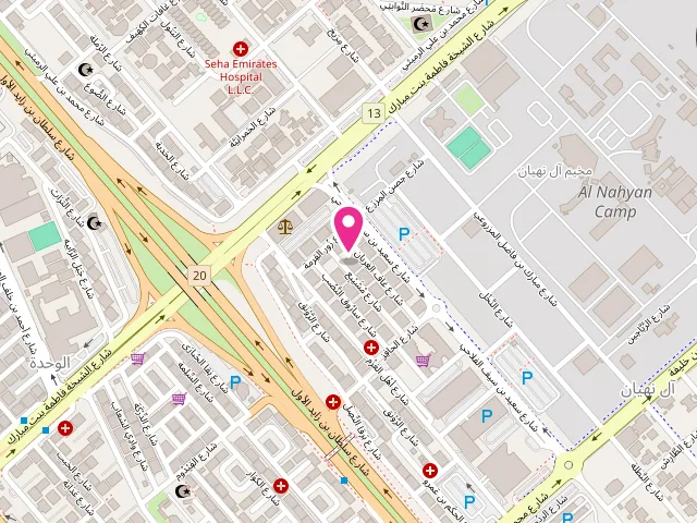 Map showing the location of Al mahra modern laundry at Al Nahyan - E25 - Abu Dhabi - United Arab Emirates