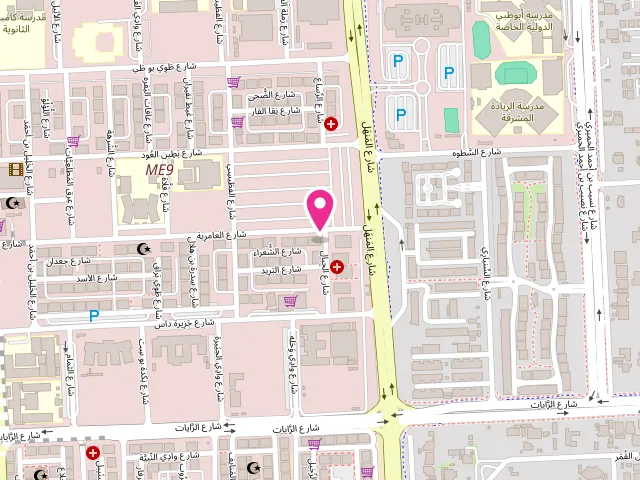 Map showing the location of Al Nashat LAUNDRY Branch-1 | ۱-مصبغة النشاط فرع at adjacent to Al Yoush Garments & Rashid Ali Cafeteria - Mohamed Bin Zayed City - ME9 - Abu Dhabi - United Arab Emirates