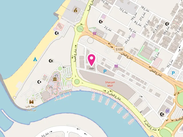 Map showing the location of Al Rajul Al Aneeq Laundry at AL Khan Corniche St - near Sharjah Aquarium - Al Khan - Sharjah - United Arab Emirates