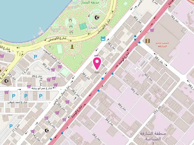 Map showing the location of Al Safeer Laundry at Al Wahda St - Al Majaz 2 - Al Majaz - Sharjah - United Arab Emirates