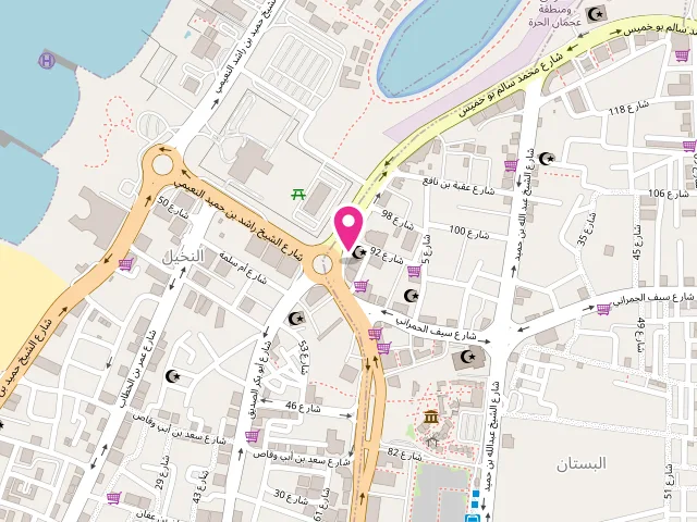 Map showing the location of Al Shatea Laundry Service L.L.C مغسلة الشاطئ للعناية بالملابس ذ.م.م at CC8V+CFV - البستان - ليوارة 1 - عجمان - United Arab Emirates