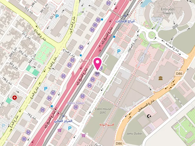 Map showing the location of مغسلة الدرة Aldora Laundary at 95 Sheikh Zayed Rd - Trade Center Second - DIFC - Dubai - United Arab Emirates