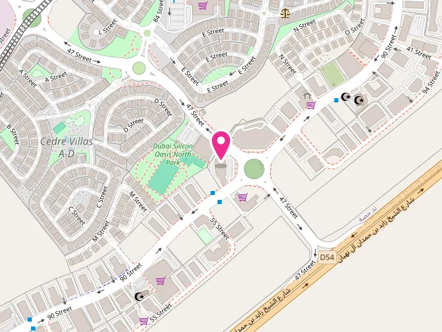 Map showing the location of Arabista Laundry at Le Solarium Tower - Nadd Hessa - Dubai Silicon Oasis - Dubai - United Arab Emirates