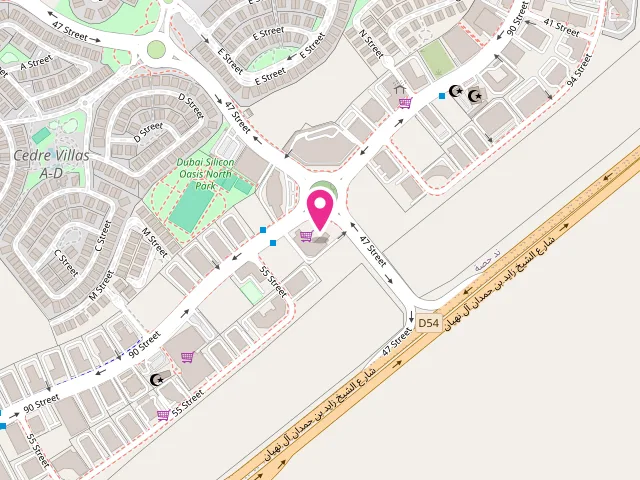 Map showing the location of Aroma Laundry FZE at G-31 - IT PLAZA - Nadd Hessa - Dubai Silicon Oasis - Dubai - United Arab Emirates