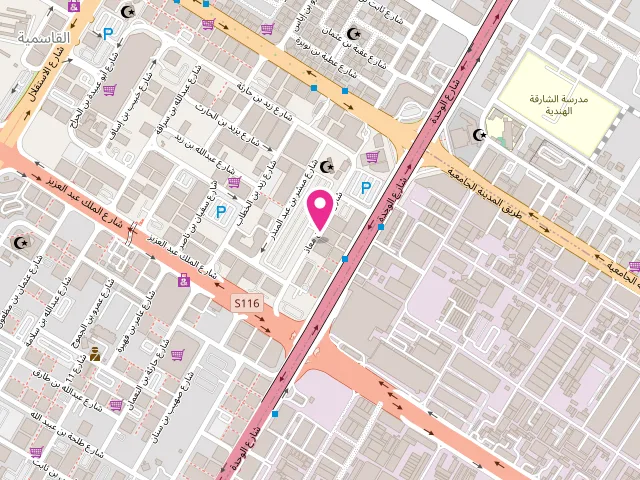 Map showing the location of Ashraf Laundry /Dry cleaning مغسلة أشرف at شارع عمرو بن معاذ - Bu Danig - Hay Al Qasimiah - Sharjah - United Arab Emirates