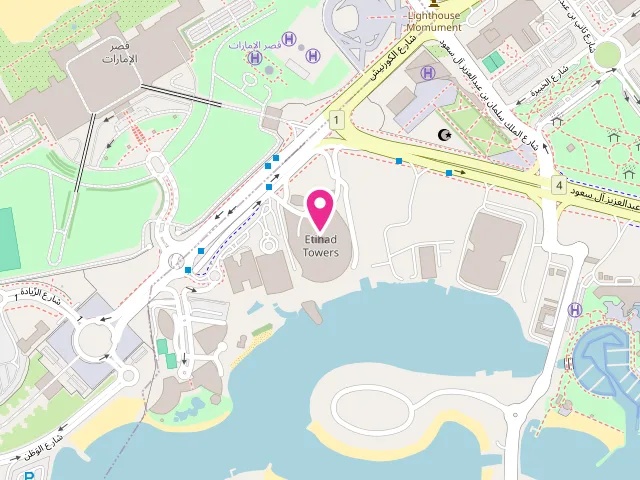 Map showing the location of Bubble Care Express Laundry - Etihad Towers Branch at Etihad Towers 3, Basement 1 - البطين - غرب 32 - أبو ظبي - United Arab Emirates
