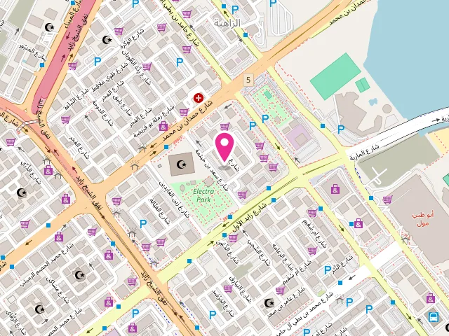 Map showing the location of Daffodils Laundry at Sa'd Bin Kaythamah St - Al Zahiyah - E15 - Abu Dhabi - United Arab Emirates