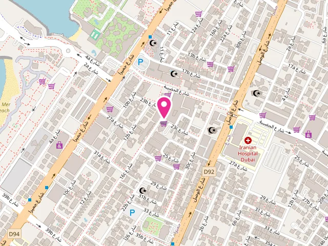 Map showing the location of DAR AL NOOR LAUNDRY at 18 23C St - Jumeira First - Jumeirah 1 - Dubai - United Arab Emirates