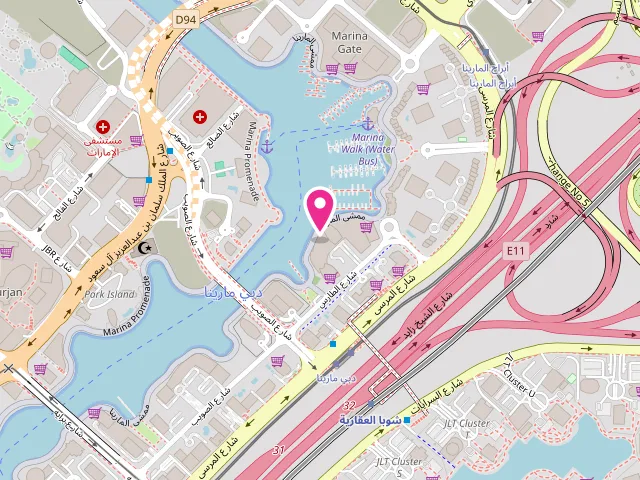 Map showing the location of Dima Laundry, Marinascape Mall at 5 Al Tarres St - Dubai Marina - Dubai - United Arab Emirates