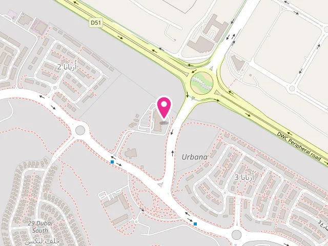 Map showing the location of eeziclean Emaar South at V47V+WJR - Madinat Al Mataar - Dubai South - Dubai - United Arab Emirates