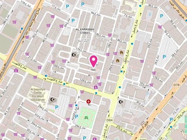 Map showing the location of Elegant Laundry & Dry Cleaners LLC. at Shop No.15, Mohamed Bin Zayed Charity Building - behind Viva Supermarket - الكرامة - دبي - United Arab Emirates