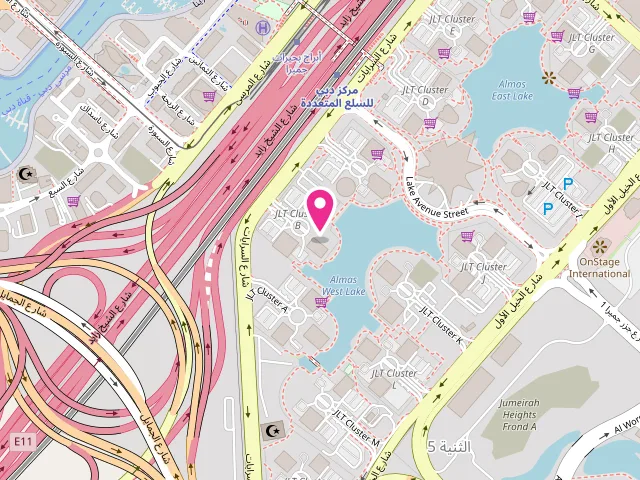 Map showing the location of Fluff and Fold Drycleaners JLT (Cluster B) at Lake View Tower - Shop - 3 Cluster B - Al Thanyah Fifth - Jumeirah Lakes Towers - Dubai - United Arab Emirates