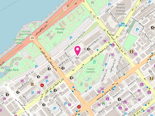 Map showing the location of Golden Touch Laundry at 2 Khalifa Bin Zayed The First St - Al Danah - E7 - Abu Dhabi - United Arab Emirates