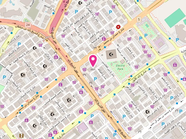 Map showing the location of Grand Laundry مصبغه الكبرى at 8 Al Lammadh St - Ramhan Tower - Shop no 3 شارع حمدان بن محمد - near Electra park - الزاهية - شرق 15 - أبو ظبي - United Arab Emirates