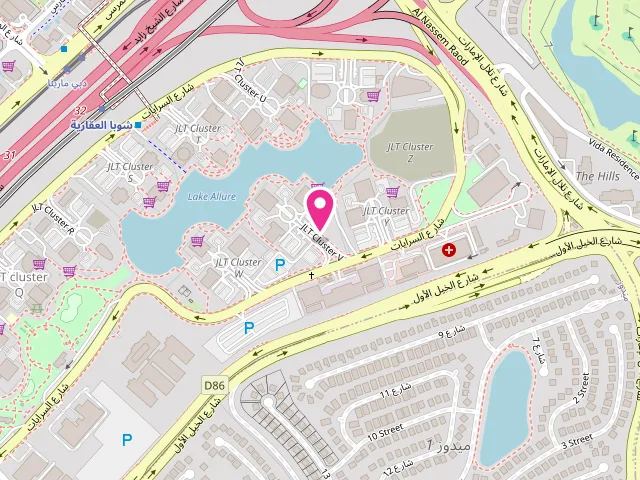 Map showing the location of Green Laundry JLT at Cluster V - Al Thanyah Fifth - Jumeirah Lakes Towers - Dubai - United Arab Emirates