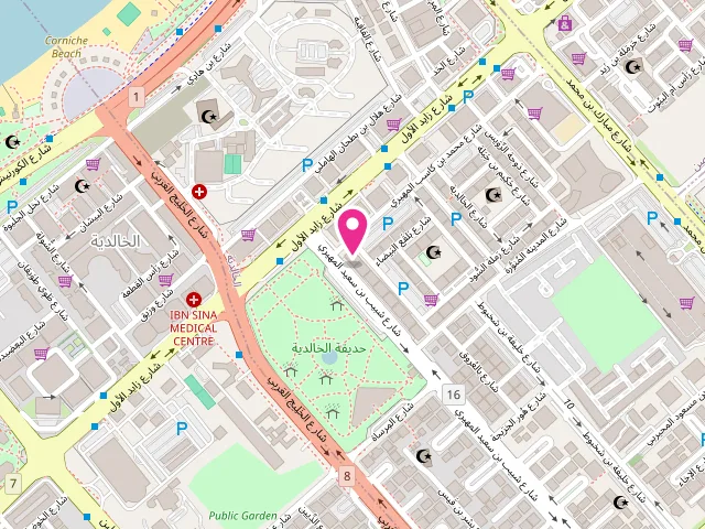 Map showing the location of Khuzama Laundry at 16th Street - opposite Khalidiya Garden - Al Khalidiyah - W9 - Abu Dhabi - United Arab Emirates