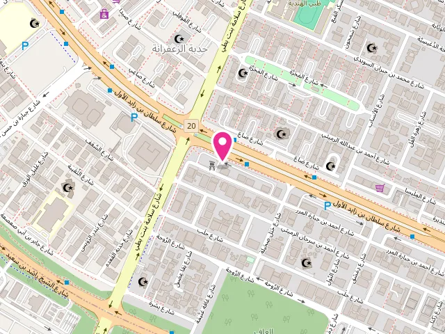 Map showing the location of Khuzama Laundry at 1206 Sultan Bin Zayed The First St - Hadbat Al Za`Faranah - Zone 1 - Abu Dhabi - United Arab Emirates
