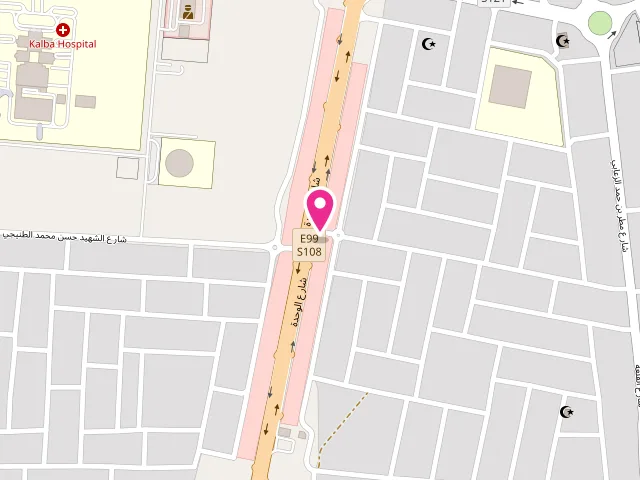 Map showing the location of مغسلة على كيفك الاتوماتيكية at 114 Rughaylat Rd - University Area - Kalba - United Arab Emirates