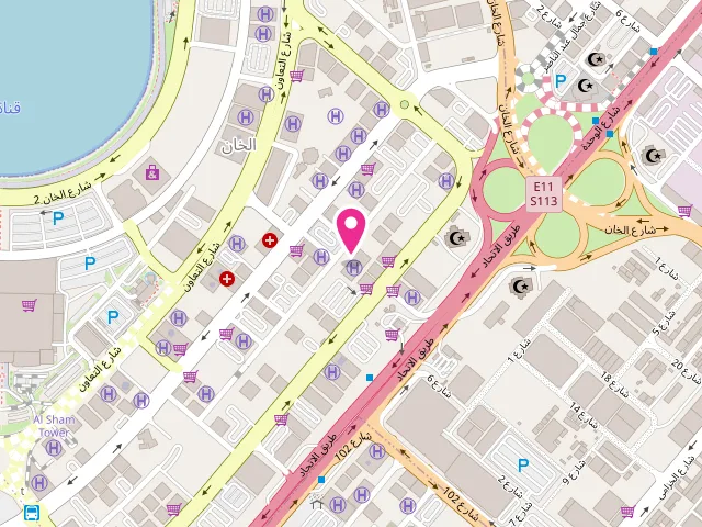 Map showing the location of Najmat Amsterdam Laundry at Shop No 4, Buhaira Building, New Al Taawun Rd Al Tawun Area, Opposite to Oriana Hospital Al Tawuun St - الخان - إمارة الشارقةّ - United Arab Emirates