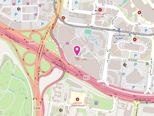 Map showing the location of Primavera Dry Cleaning - Wafi City at Oud Metha Road, Wafi City - Umm Hurair Second - Dubai - United Arab Emirates