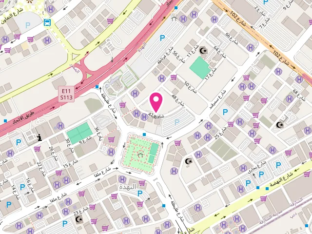 Map showing the location of Qatar Al Nada Laundry at Shop#4,Juma Al Majid 500 Building - Hay Al Nahda - Sharjah - United Arab Emirates