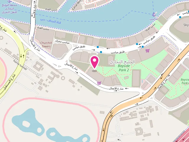Map showing the location of Rayan Laundry at Backside Entrance - Facing Garden Side - DAMAC Executive Bay Tower B - Shop G14 Ala'amal St - الخليج التجاري - دبي - United Arab Emirates