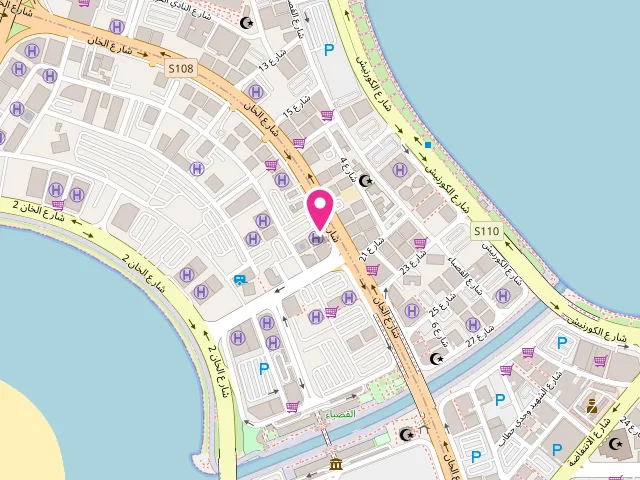 Map showing the location of Sakka Laundry مغسلة السقا at Noor Sharjah Building - Al Khan St - Al Khan - Sharjah - United Arab Emirates