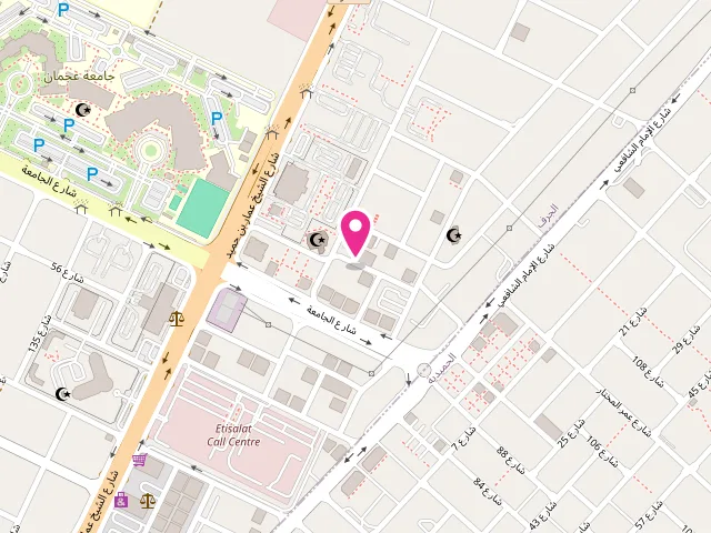 Map showing the location of Sarah Automatic Laundry - Ajman at Backside Of Traffic Department, AL JURF - University St - near Container Burger - Al Hamidiya 1 - Ajman - United Arab Emirates