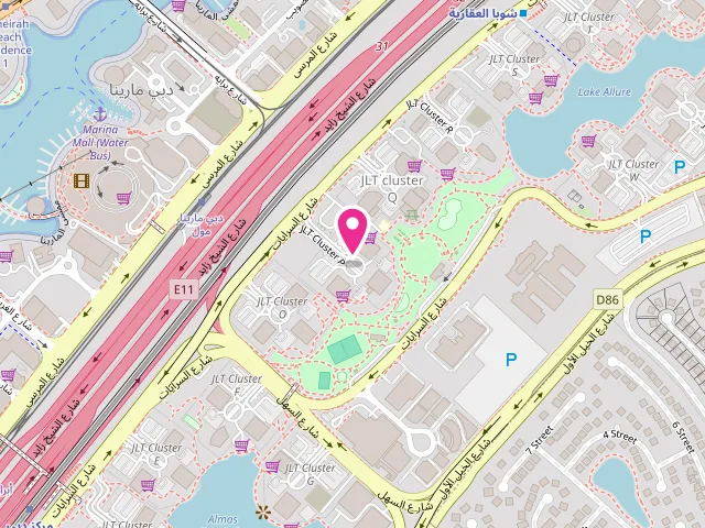 Map showing the location of WasherBee Laundry at Shop 06, 1st - Carrefour, Armada Towers - 1 Cluster P - JLT - أبراج بحيرات الجميرا - دبي - United Arab Emirates