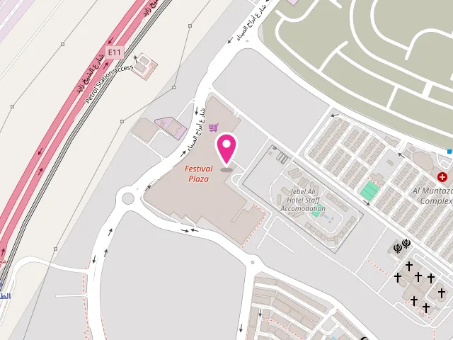 Map showing the location of WashOn -Dry cleaning and Laundry Services - Dubai Festival Plaza at BF - K01 Basement Dubai, Dubai Festival Plaza - Sheikh Zayed Rd - Jabal Ali First - Dubai - United Arab Emirates