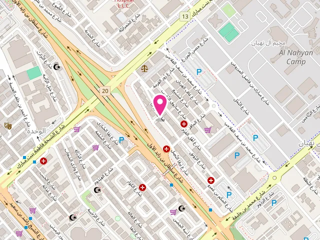 Map showing the location of WELCOME LAUNDRY at AL NAHYAN CAMP AREA 2, BEHIND VISION HOTEL MUROOR ROAD NEAR BUS STAND - آل نهيان - شرق 25 - أبو ظبي - United Arab Emirates