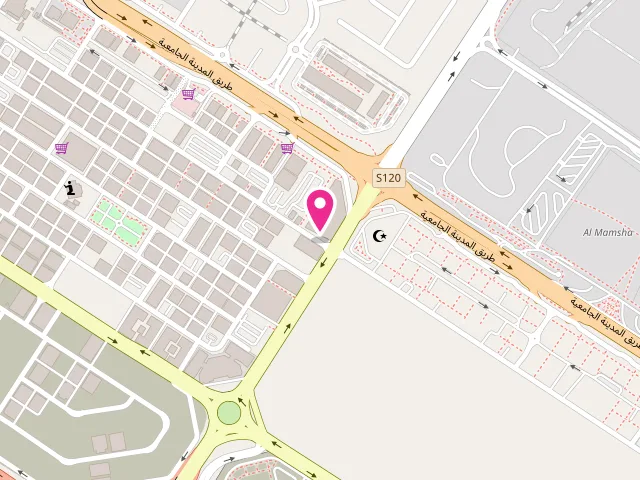 Map showing the location of Yellow star laundry at 8F56+9JR - University City Rd - Muwaileh Commercial - Industrial AreaMuwailih Commercial - Sharjah - United Arab Emirates